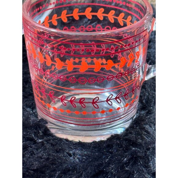 IKEA Glass Coffee Mugs With Red & Orange Leaf Print Design Set Of 3 - Picture 3 of 7